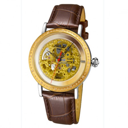 polo mark悬浮全镂空真钻腕表 金色